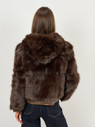 Pelliccia con Zip e Cappuccio Bormio Marrone