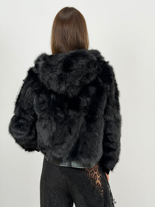 Pelliccia con Zip e Cappuccio Bormio Nera