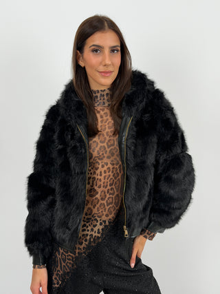 Pelliccia con Zip e Cappuccio Bormio Nera