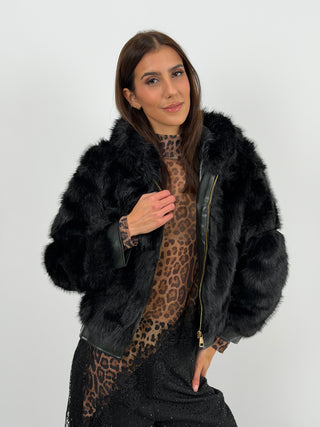 Pelliccia con Zip e Cappuccio Bormio Nera