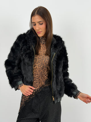 Pelliccia con Zip e Cappuccio Bormio Nera