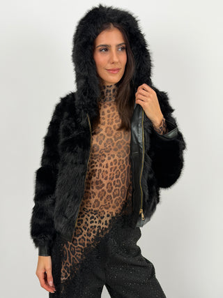 Pelliccia con Zip e Cappuccio Bormio Nera