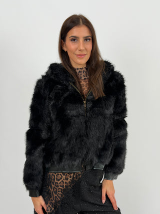 Pelliccia con Zip e Cappuccio Bormio Nera