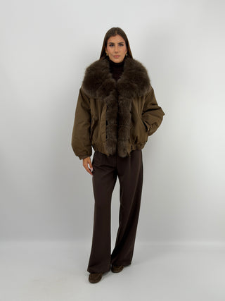 Giacca Bomber con Pelliccia Khaki