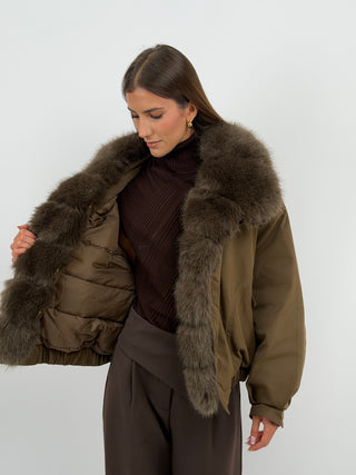 Giacca Bomber con Pelliccia Khaki