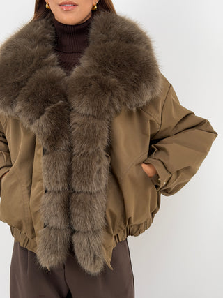 Giacca Bomber con Pelliccia Khaki