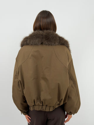 Giacca Bomber con Pelliccia Khaki