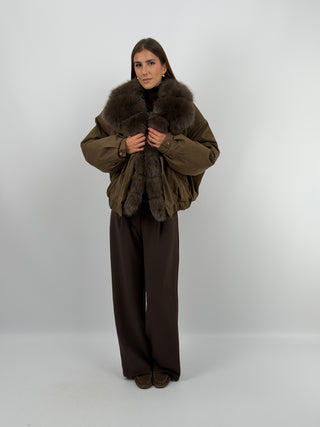 Giacca Bomber con Pelliccia Khaki