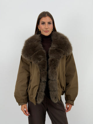 Giacca Bomber con Pelliccia Khaki