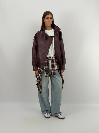 Giacca in Ecopelle con Collo Bordeaux Lumina