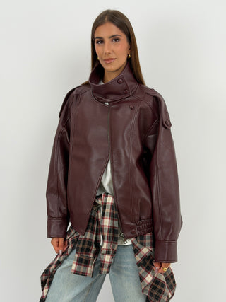 Giacca in Ecopelle con Collo Bordeaux Lumina
