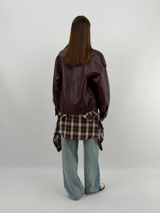 Giacca in Ecopelle con Collo Bordeaux Lumina