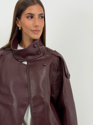 Giacca in Ecopelle con Collo Bordeaux Lumina
