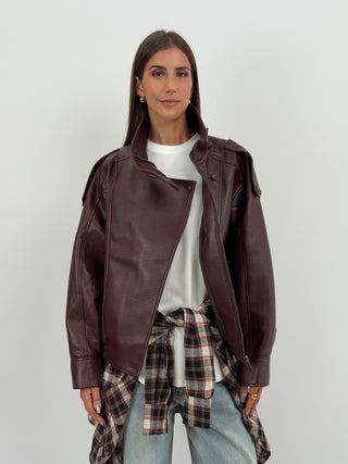 Giacca in Ecopelle con Collo Bordeaux Lumina