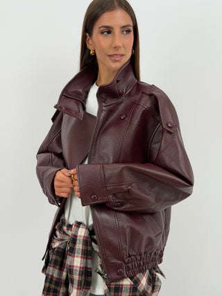 Giacca in Ecopelle con Collo Bordeaux Lumina