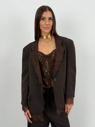 Blazer Lumina con Bordi in Pizzo Marrone