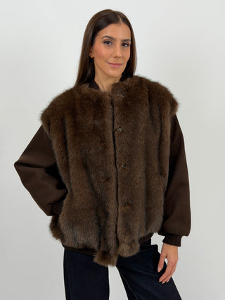 Giubbino Lumina in Panno con Pelliccia Marrone