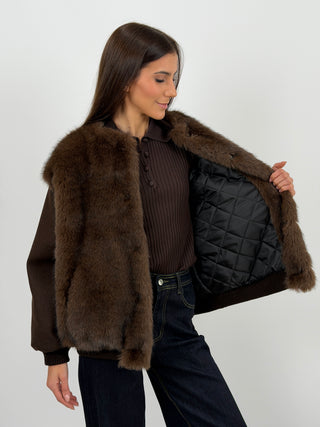 Giubbino Lumina in Panno con Pelliccia Marrone