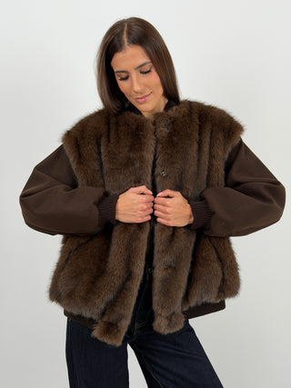 Giubbino Lumina in Panno con Pelliccia Marrone