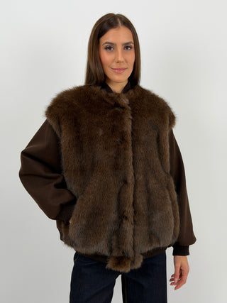 Giubbino Lumina in Panno con Pelliccia Marrone