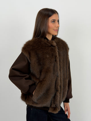Giubbino Lumina in Panno con Pelliccia Marrone