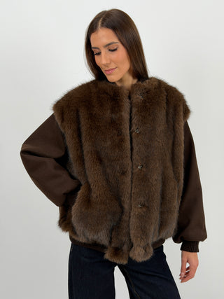 Giubbino Lumina in Panno con Pelliccia Marrone