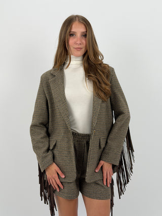 Blazer in Panno con Frange