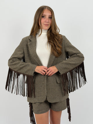 Blazer in Panno con Frange