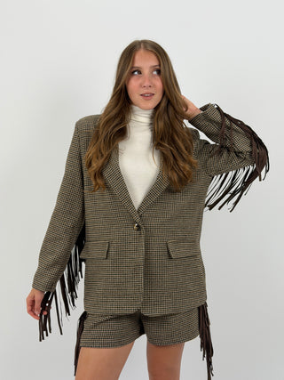 Blazer in Panno con Frange