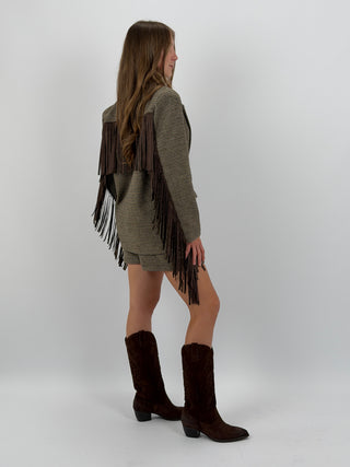 Blazer in Panno con Frange