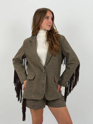 Blazer in Panno con Frange