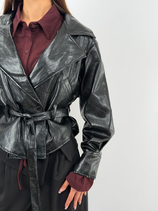 Veste en Éco-Cuir avec Ceinture Noire