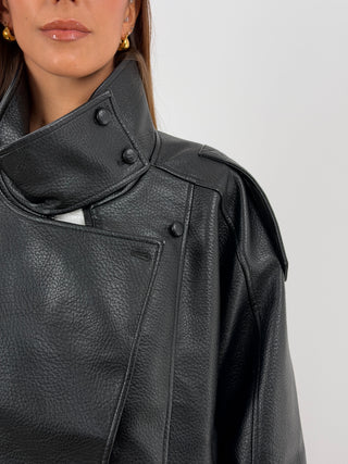 Giacca in Ecopelle con Collo Nera Lumina