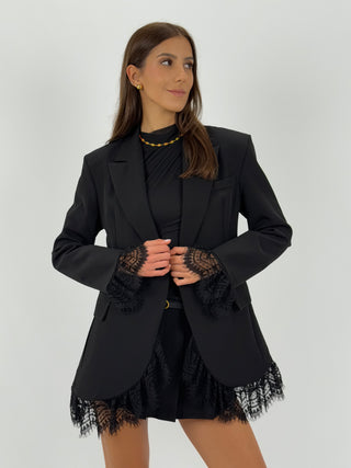 Blazer con Inserti in Pizzo Nero