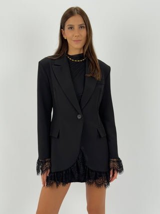 Blazer con Inserti in Pizzo Nero