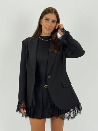 Blazer con Inserti in Pizzo Nero