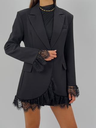 Blazer con Inserti in Pizzo Nero