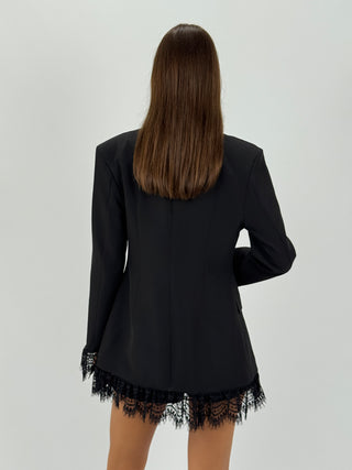 Blazer con Inserti in Pizzo Nero