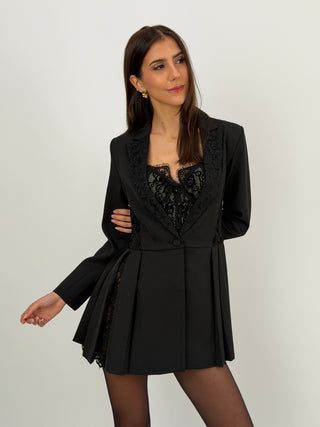 Blazer Lungo con Inserti in Pizzo Nero