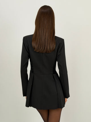 Blazer Lungo con Inserti in Pizzo Nero