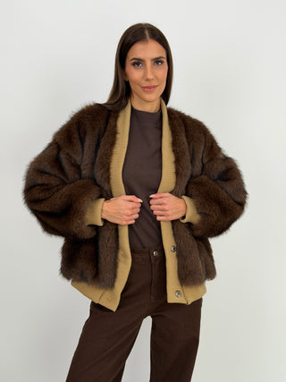 Giacca in Pelliccia con Bordi Cammello