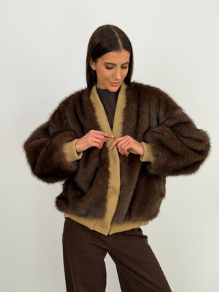 Giacca in Pelliccia con Bordi Cammello