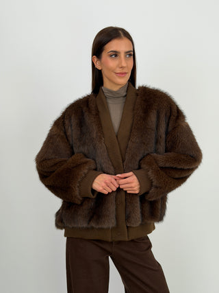 Giacca in Pelliccia con Bordi Marroni