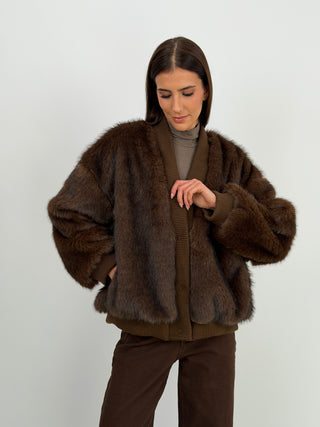 Giacca in Pelliccia con Bordi Marroni