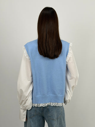 Gilet Lavorato Azzurro con Pizzo