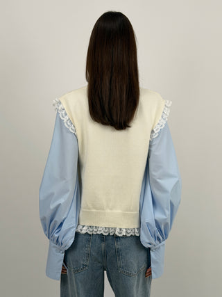 Gilet Lavorato Bianco con Pizzo