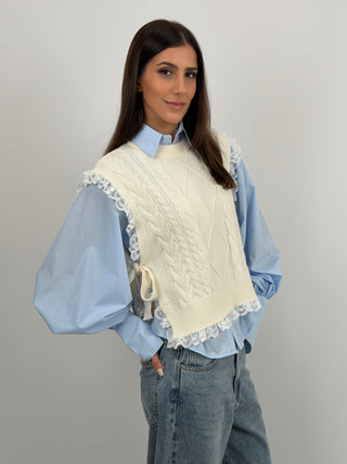Gilet Lavorato Bianco con Pizzo