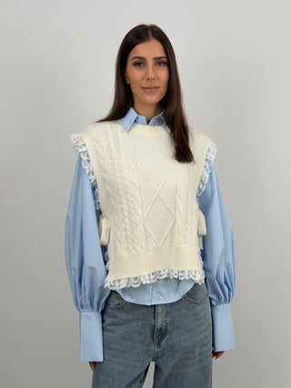 Gilet Lavorato Bianco con Pizzo