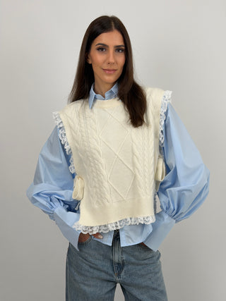 Gilet Lavorato Bianco con Pizzo
