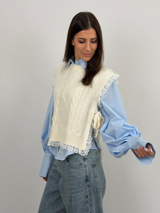 Gilet Lavorato Bianco con Pizzo